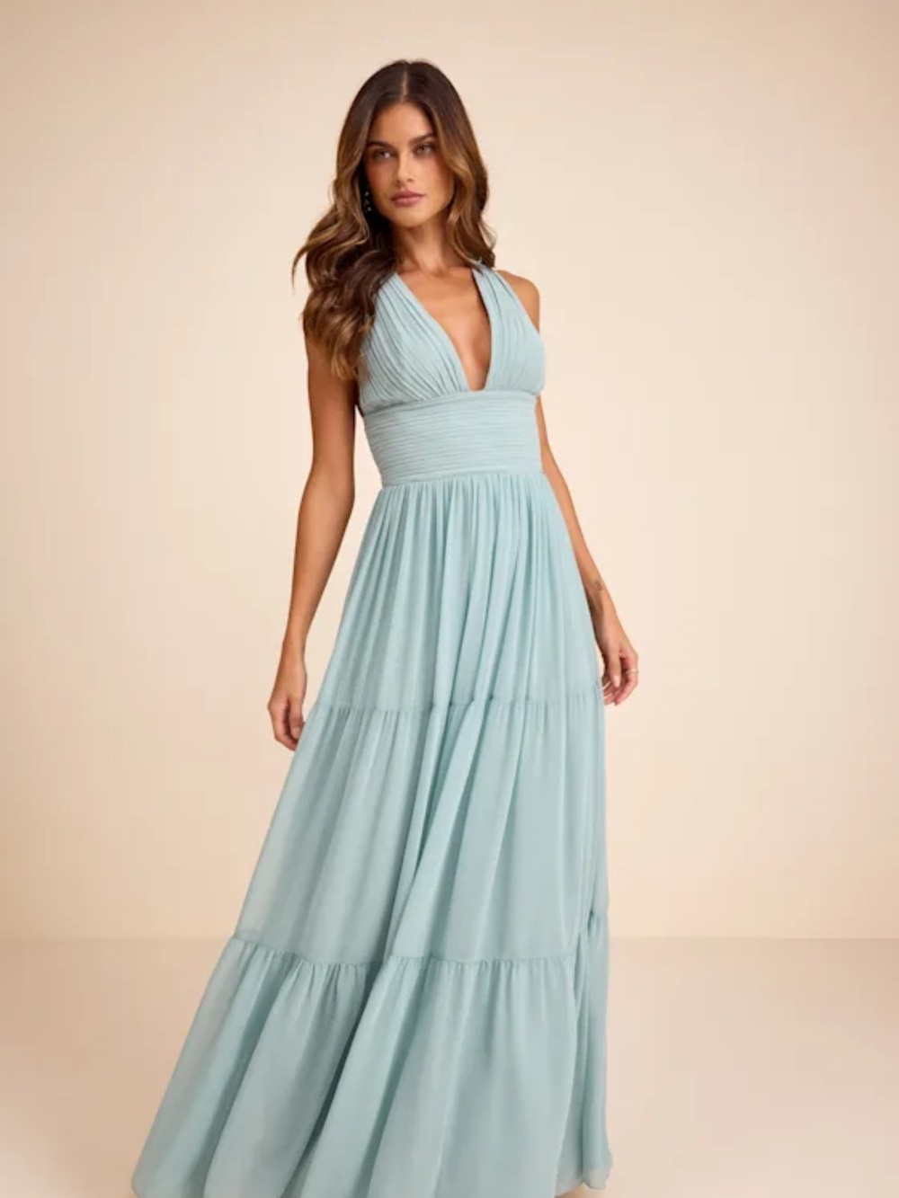 Lulus Leora Light Blue Pleated Tiered Maxi Dress Size Large